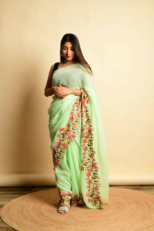 Vamsee Green Georgette Designer Saree - Swadesiicart