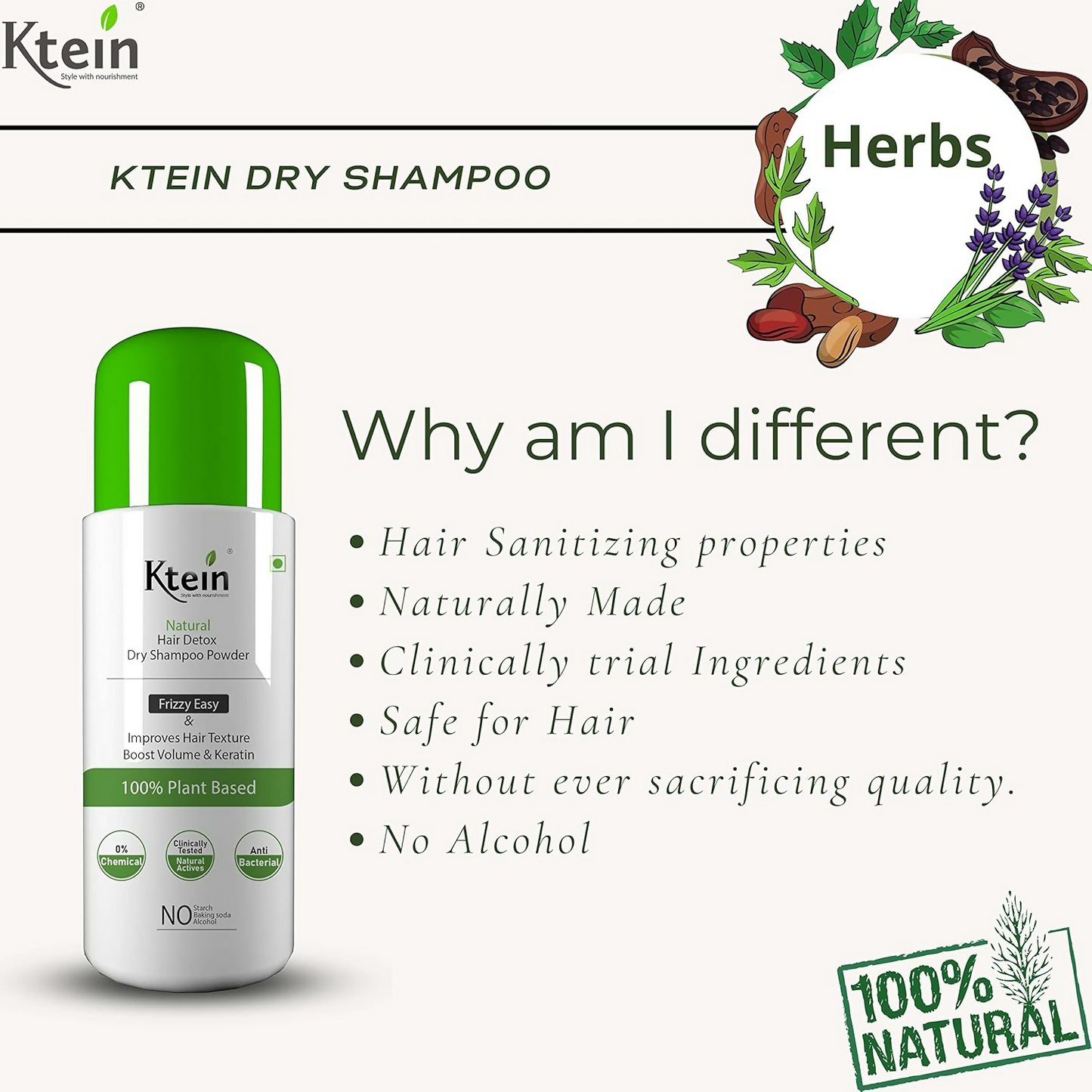 Ktein Natural Detox Dry Shampoo - Swadesiicart