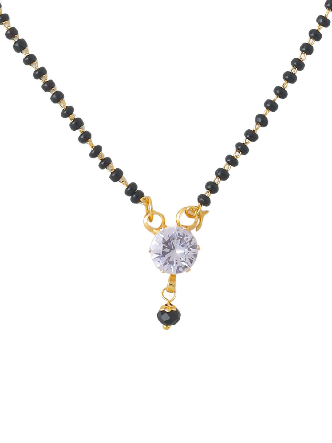 NVR Women's's Set of 2 Black Gold-Polished Beaded Mangalsutra With Ad Stone | Swadesiicart