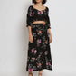 Black Crepe Floral Printed Top with Matching Skirt - Shivani