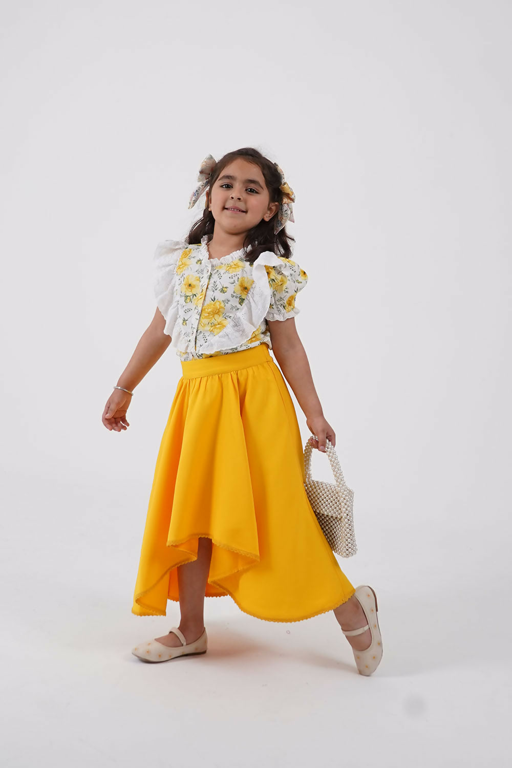 LH Luxury Fashion Ana Puff Sleeve Top & High Low Flared Skirt - Stylish Girls Co-ord Set - Swadesiicart