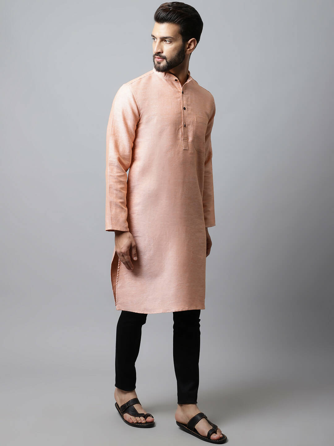 Even Apparels Pink Color Pure Cotton Men's Kurta With Band Collar (SLD1186) | Swadesiicart
