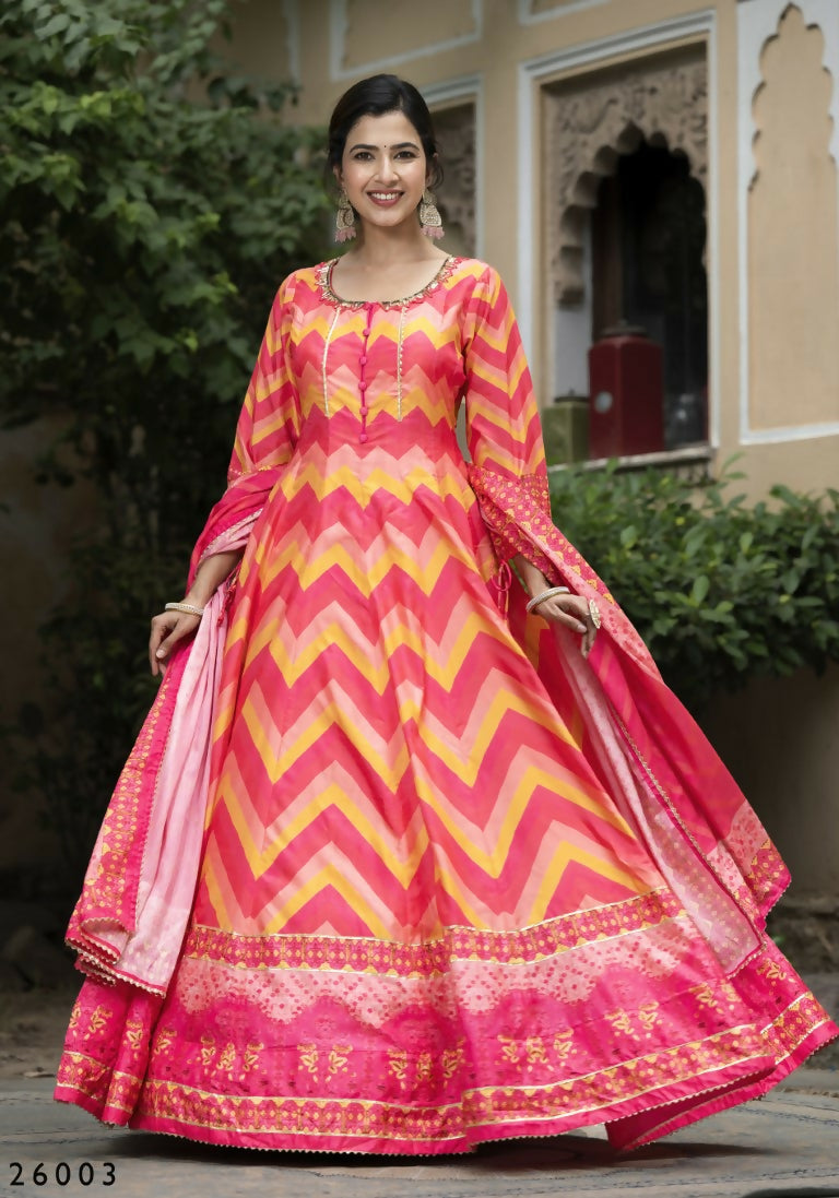 Wedding Designer Multi Soft Dola Silk Anarkali suit with Dupatta - Samanta - Swadesiicart