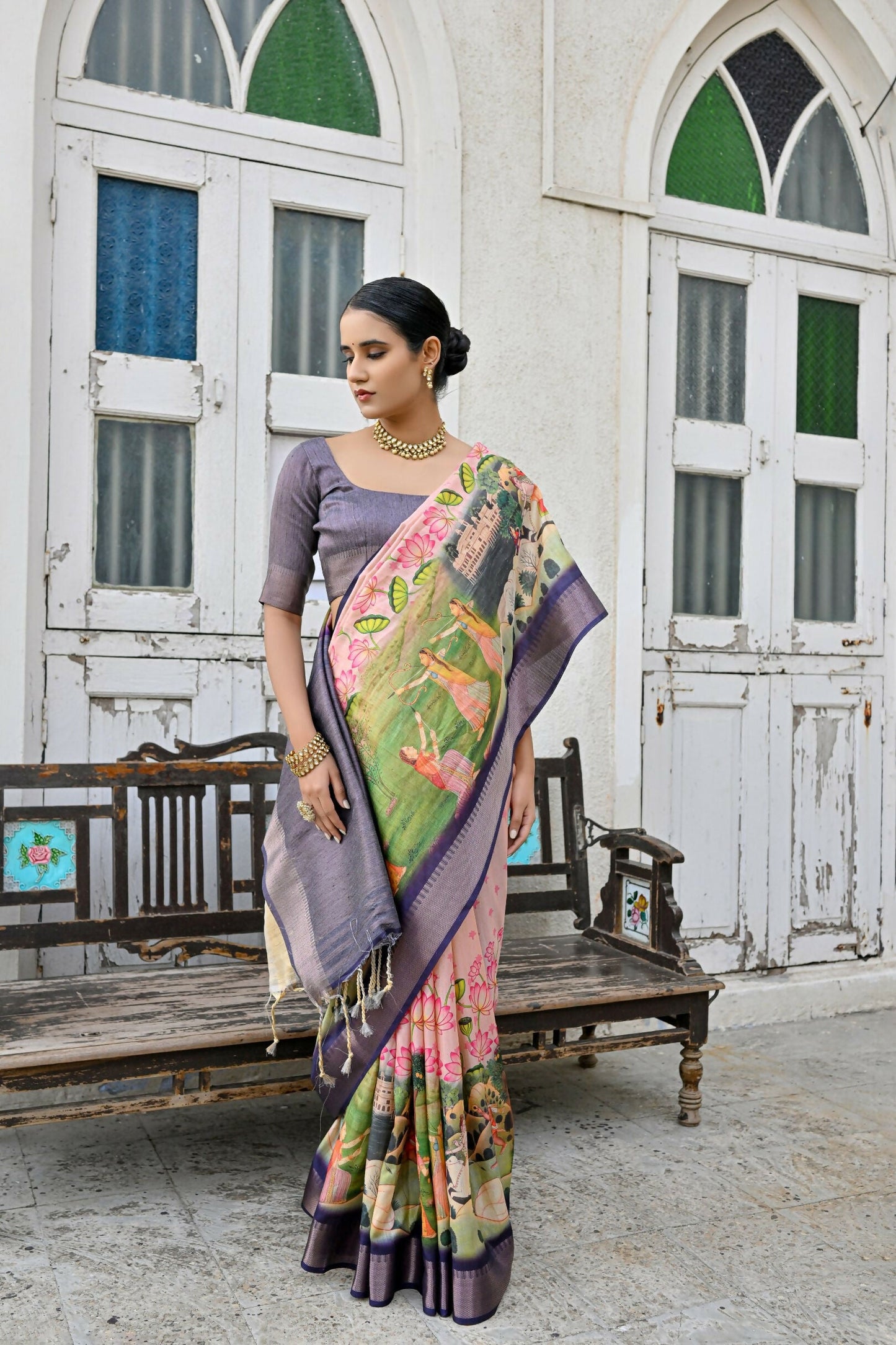 Vishnu Weaves Women's Purple Soft Tussar Silk Saree with Blouse - Swadesiicart