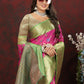 Lorenvalley Fashion Pink Cotton Woven Design Zari Meenakari Weaving Saree - Swadesiicart