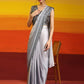 Grey Ombre Satin Georgette Plain Ready to wear Saree with stitched Blouse - Vrinda | Swadesiicart