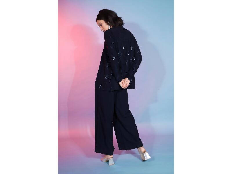 Navy Georgette Sequence With Thread Designer Co-Ord Set - Flory - Swadesiicart