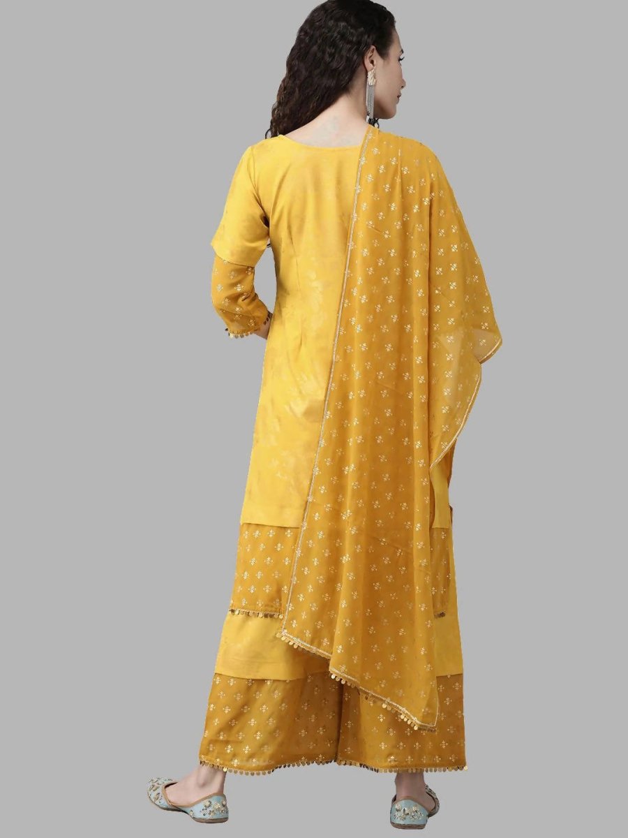 Ahalyaa Women Mustard Crepe Printed Kurta Palazzo Set With Dupatta | Swadesiicart