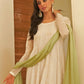 Janasya Women's White Chiffon Lurex Foil Printed Festive Anarkali Kurta Set | Swadesiicart