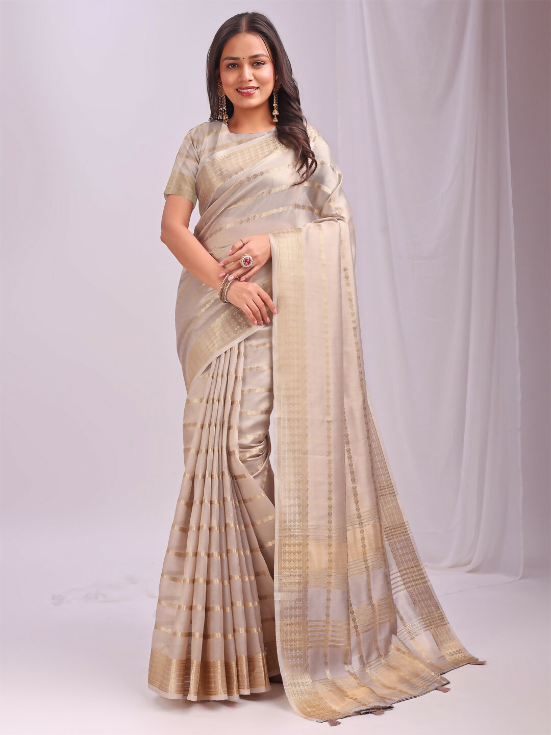 Shree Shyam Fashion Organza Cream Saree