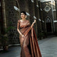 DEIANA'S Beautiful Designer Golden zari Soft Lichi Silk Saree - Brown - Swadesiicart