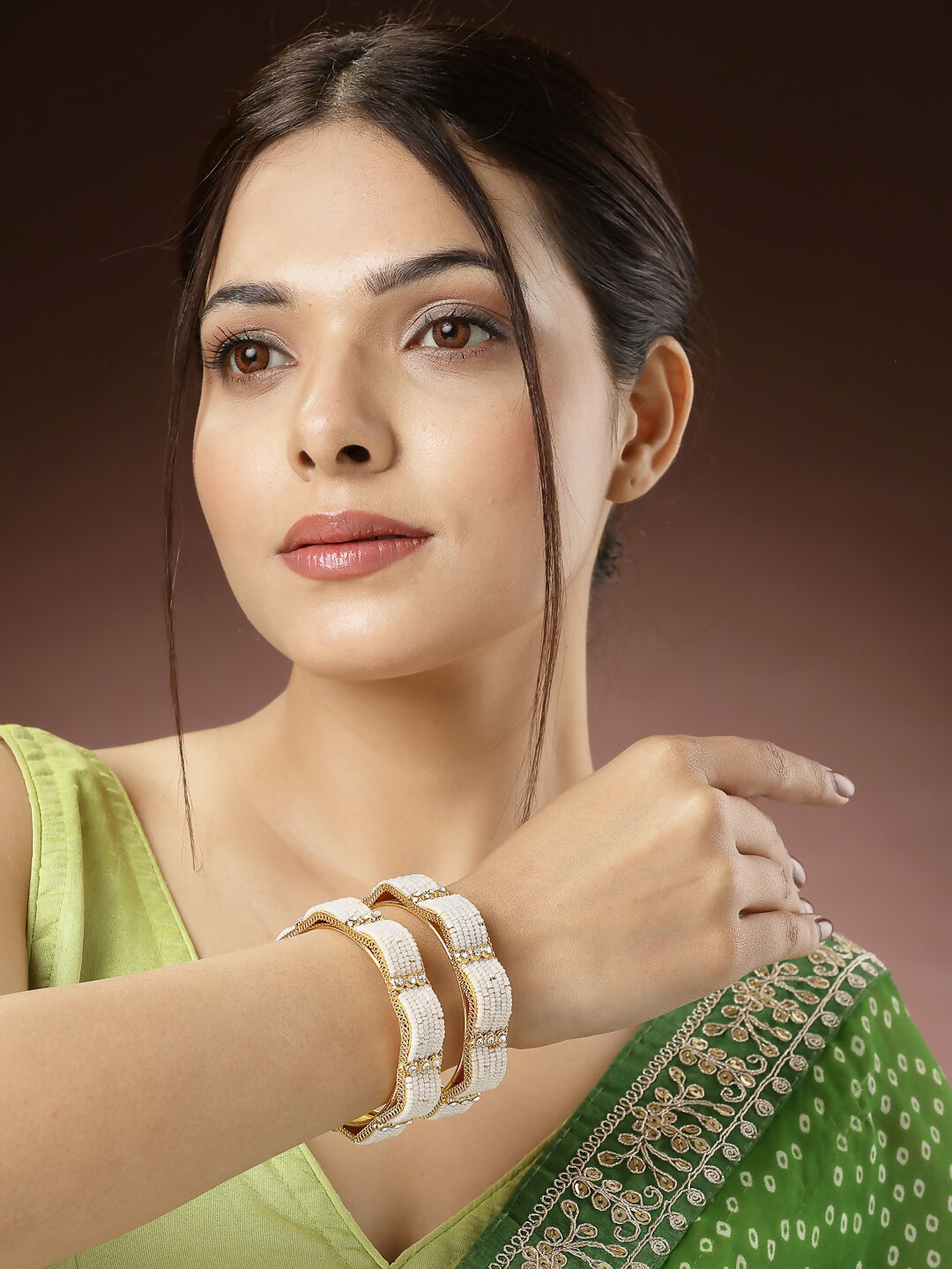 NVR Women's Set of 2 Gold-Polished Pearl Handcrafted Traditional Bangles - Swadesiicart