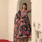 Pomcha Jaipur Black Gul Gulab Anarkali Set | Swadesiicart