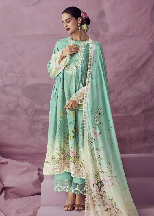 Aqua Green Muslin Cotton Printed Trendy Salwar Kurta Set - Emponline | Swadesiicart