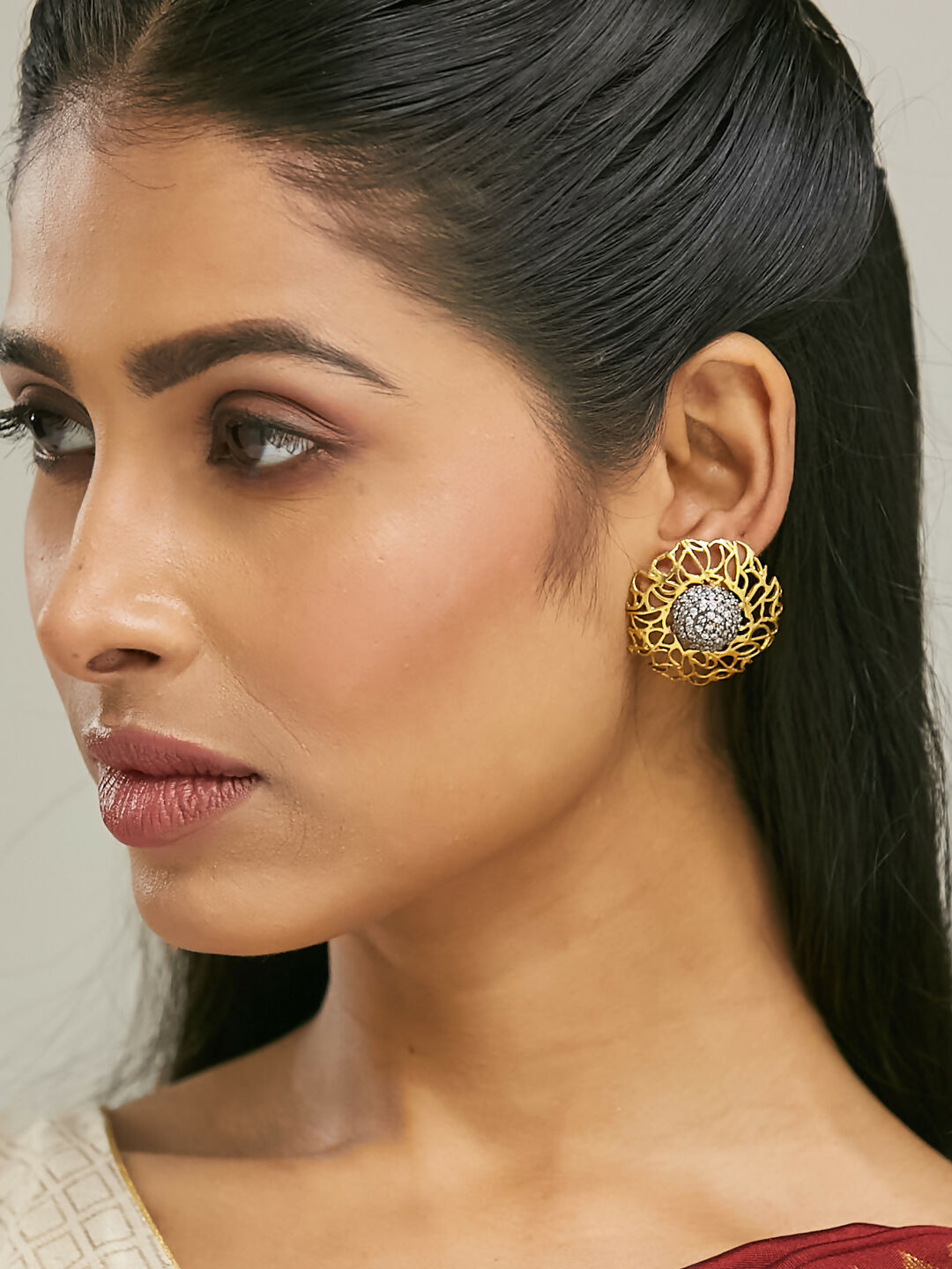 Nuyug 22k Gold Plated Filigree Statement Studs | Swadesiicart
