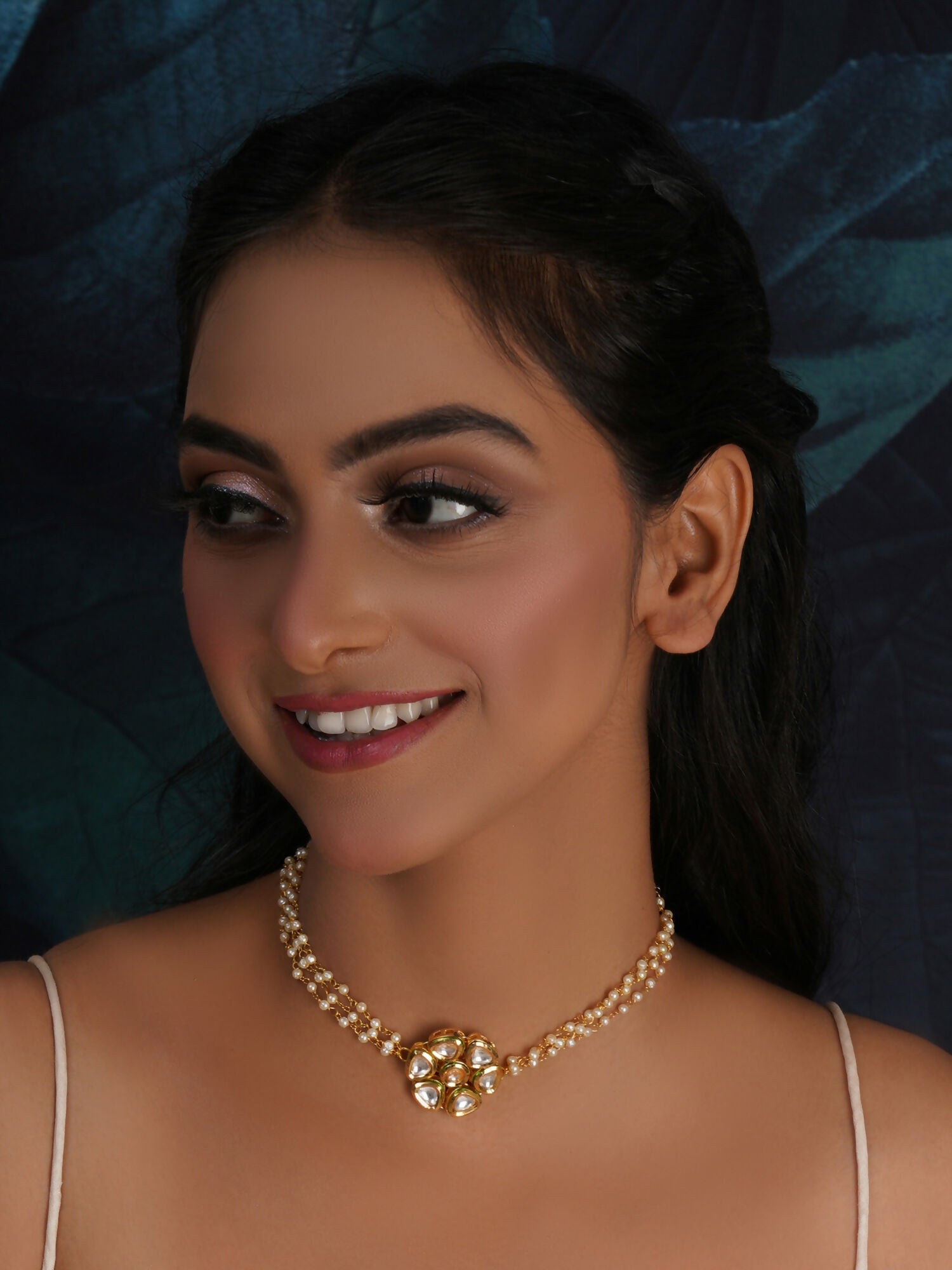 Kundan & Pearl Neckpiece (Gold) - Ruby Raang | Swadesiicart