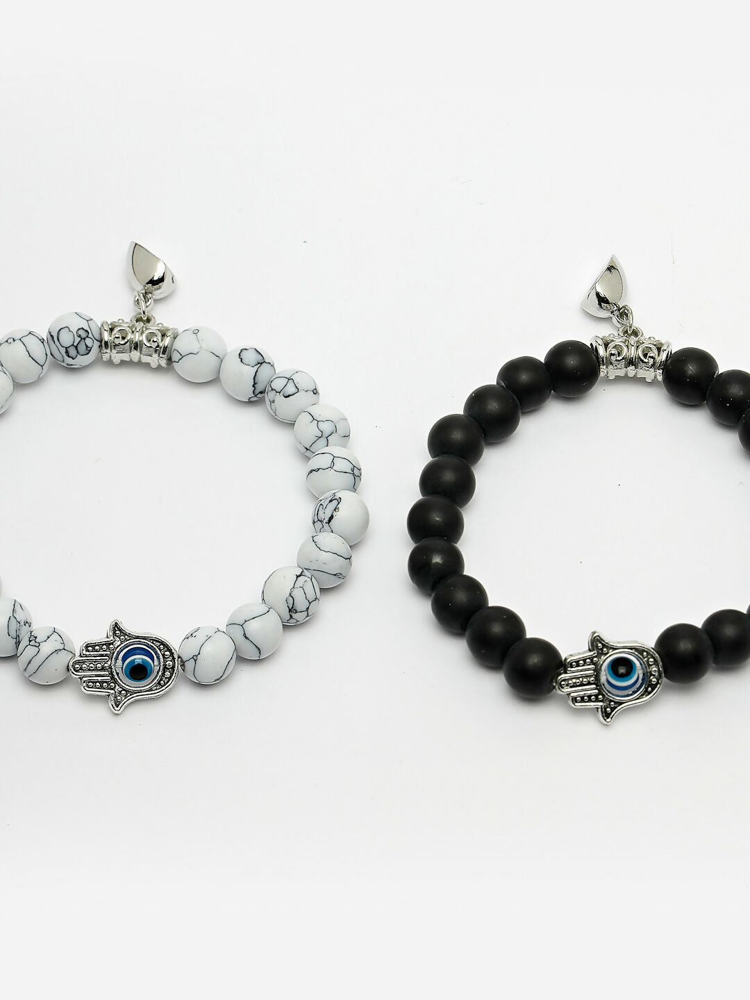 NVR Men & Women Set of 2 Black & White Marbel Crystal Bracelet - Swadesiicart