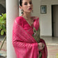 Vishnu Weaves Women's Pink Soft Tussar Silk Printed Saree with Blouse - Swadesiicart