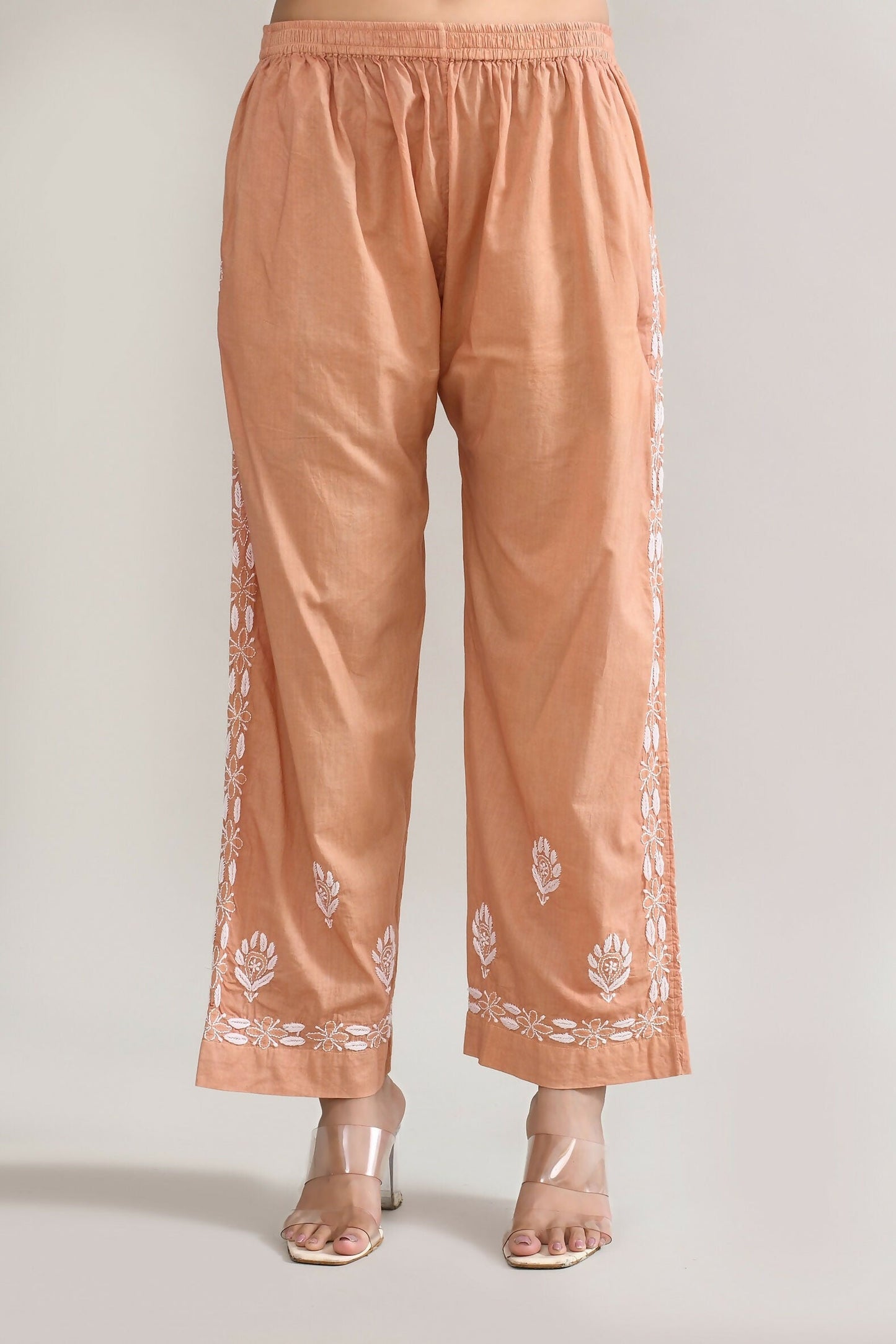 Joban Fashion Womens Cotton ChikanKari Brown Cord set - Swadesiicart