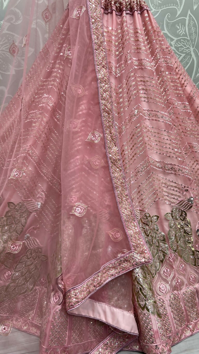 Jyoti Fashion Women's Pink Bridal Net Fancy Foil & Sequins with Multi Thread Embroidered Wedding Lehenga Choli | Swadesiicart