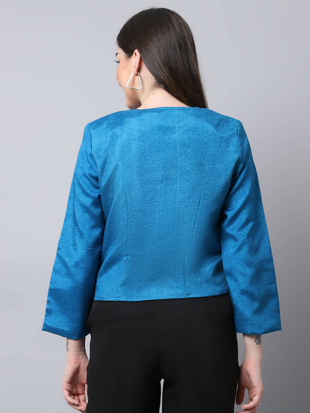 Even Apparels Blue 100% Viscose Open Front Statement Women's Jacket | Swadesiicart