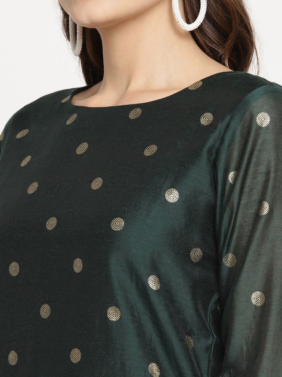 Ahalyaa Dark Green Gold Print Kurta Palazzo Set With Dupatta | Swadesiicart