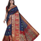 Vamika Banarasi Cotton Silk Navy Blue Weaving Saree | Swadesiicart