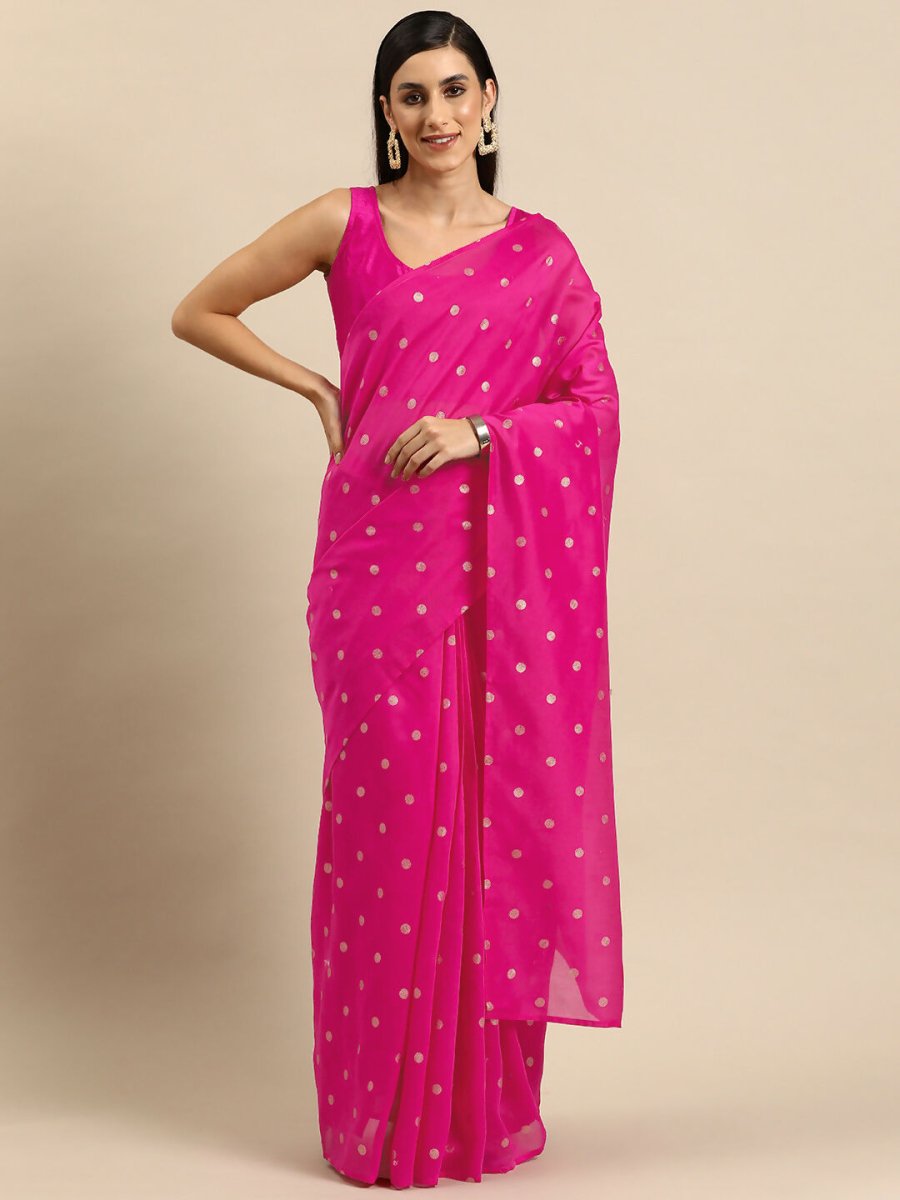 Ahalyaa Women's Traditional Semi Stitch Saree - Fuchsia | Swadesiicart