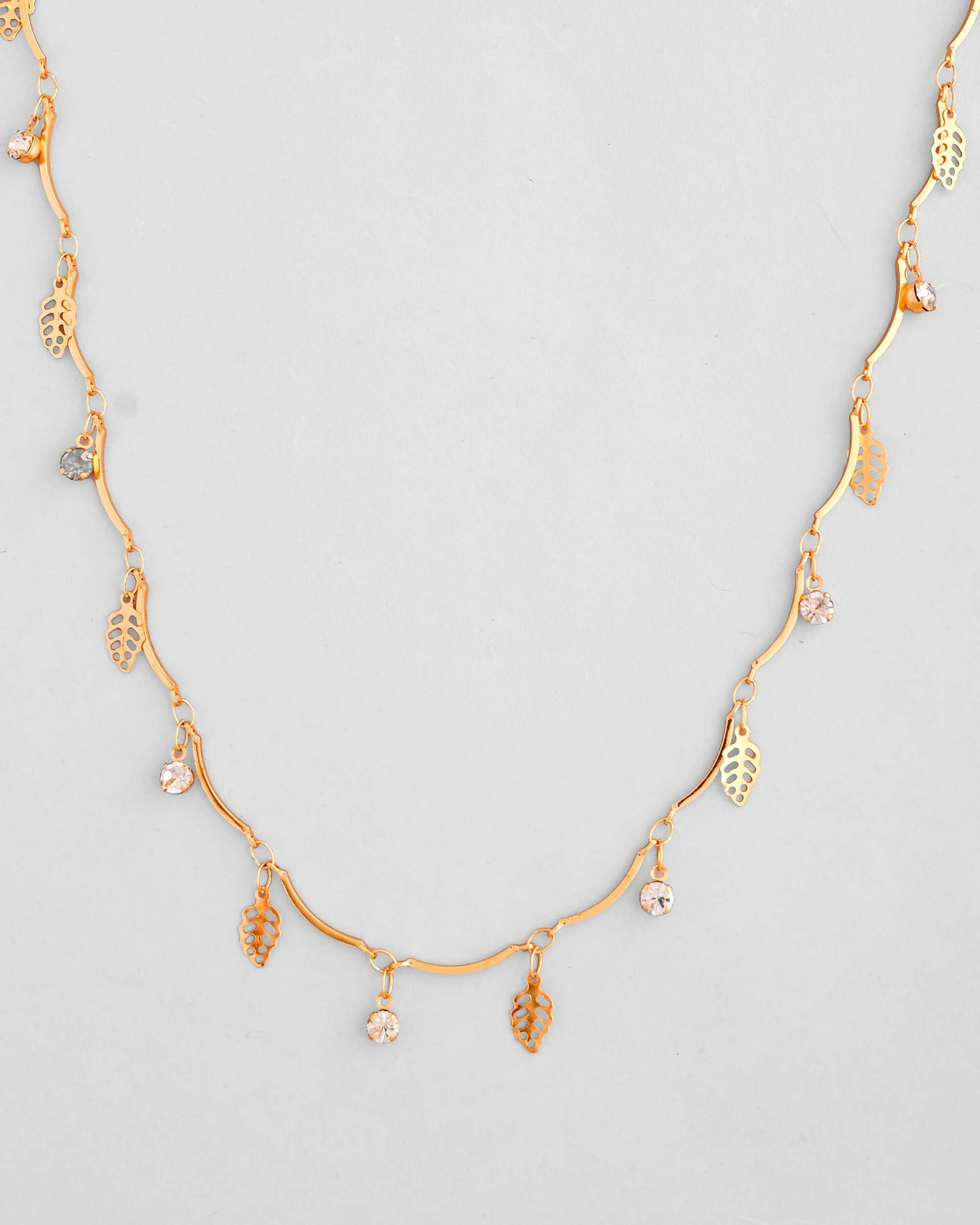 VOJ Gold-Polished Designer Chain For Women With AD Stone And Leaf | Swadesiicart