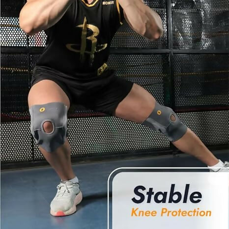 Orth-rem Grey Elastic Knee Support Brace With Side Stabilizer- Large | Swadesiicart
