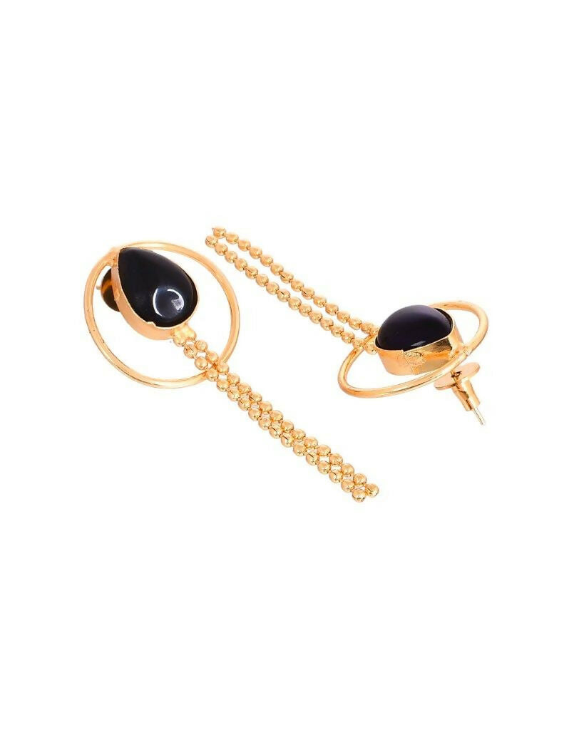 VOJ One Gram Gold-Polished Drop Shaped Black Stone Studded Earrings - Swadesiicart
