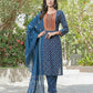 BulBul Aaliya Navy Cotton Kurta Set with Dupatta - Swadesiicart