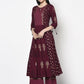 Aniyah Rayon Wine Color Block Print Anarkali Kurta (AN-172K)