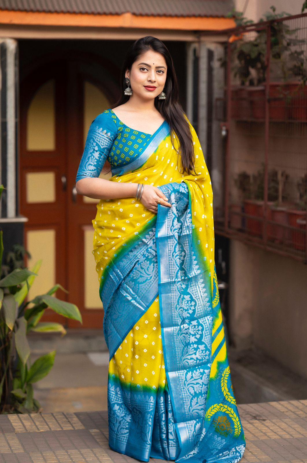 Lemon Jute Silk Printed Saree with Unstitched Blouse - Hiral Fashion | Swadesiicart