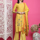 Jyoti Fashion Women's Yellow Muslin Floral Print with Jari & Crystal work Kurta with Trouser & Dupatta | Swadesiicart