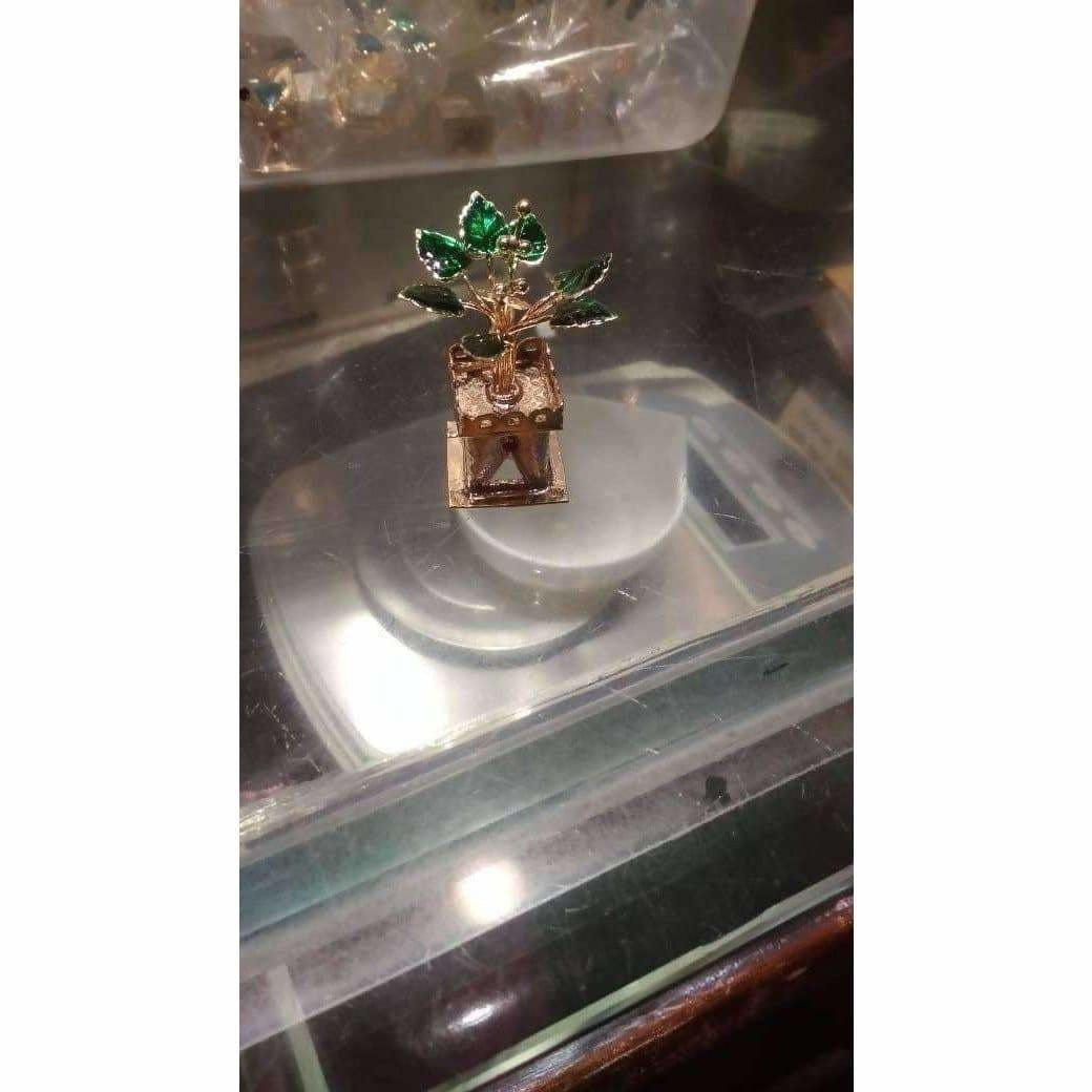 Silver and Gold Coated Decorative Tulsi Item with Green Leaf -Small Size / Tulsi Kota - Small Size - Swadesiicart