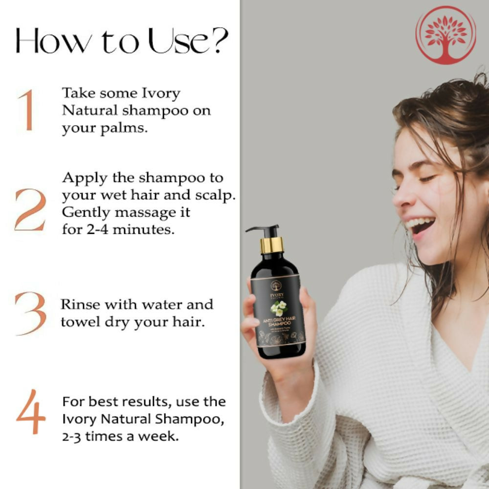 Ivory Natural Grey Hair Shampoo For Nature-Inspired Grey Coverage And Revitalization | Swadesiicart