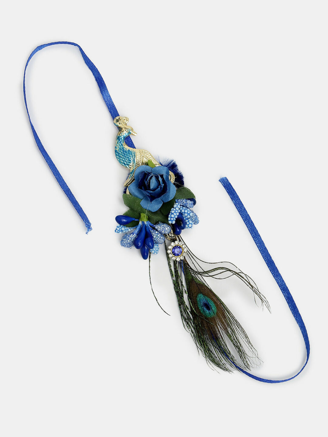 NVR Women & Men Set of 2 Blue Peacock Design Bhaiya Bhabhi Rakhi With Roli Chawal | Swadesiicart