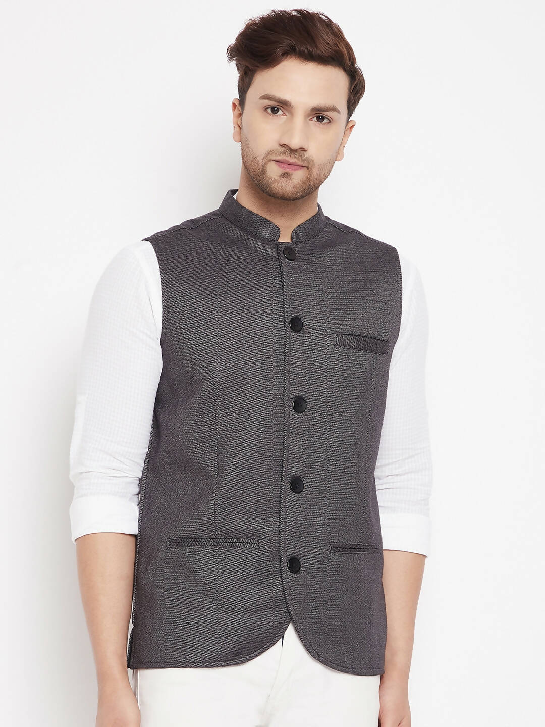 Even Apparels Grey Merino Men Woven Nehru Jacket PW685 | Swadesiicart