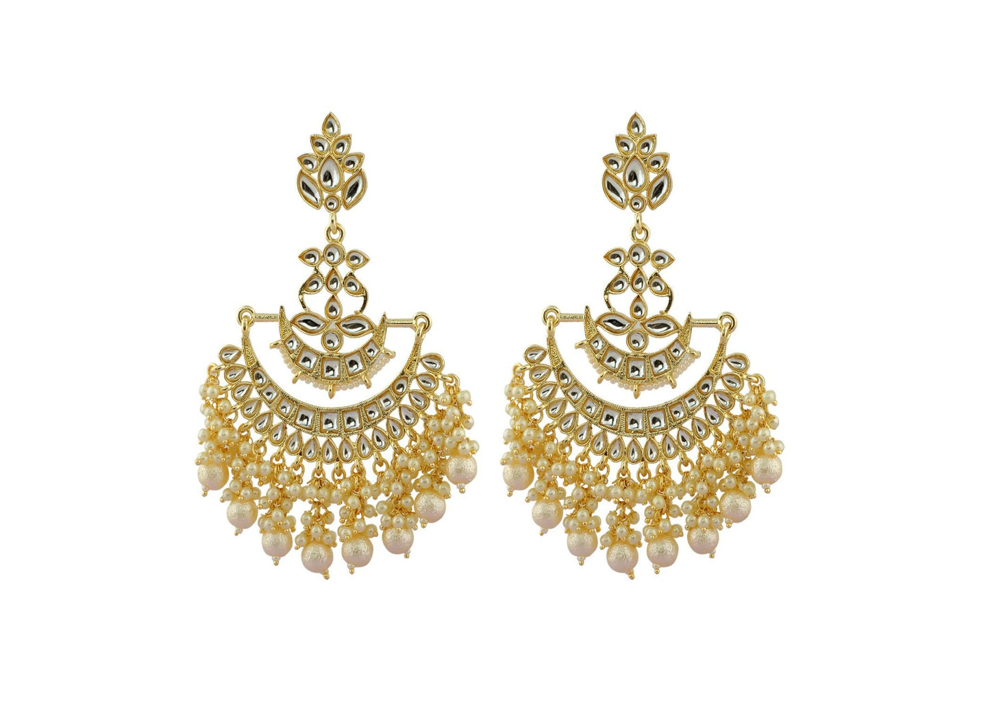 Joban Fashion Women Kundan Pearl Golden White Earrings - Swadesiicart