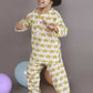 Breathables Kids Cotton Turtle Print Co-Ord Night Suit With Kurta And Pyjama – White & Yellow